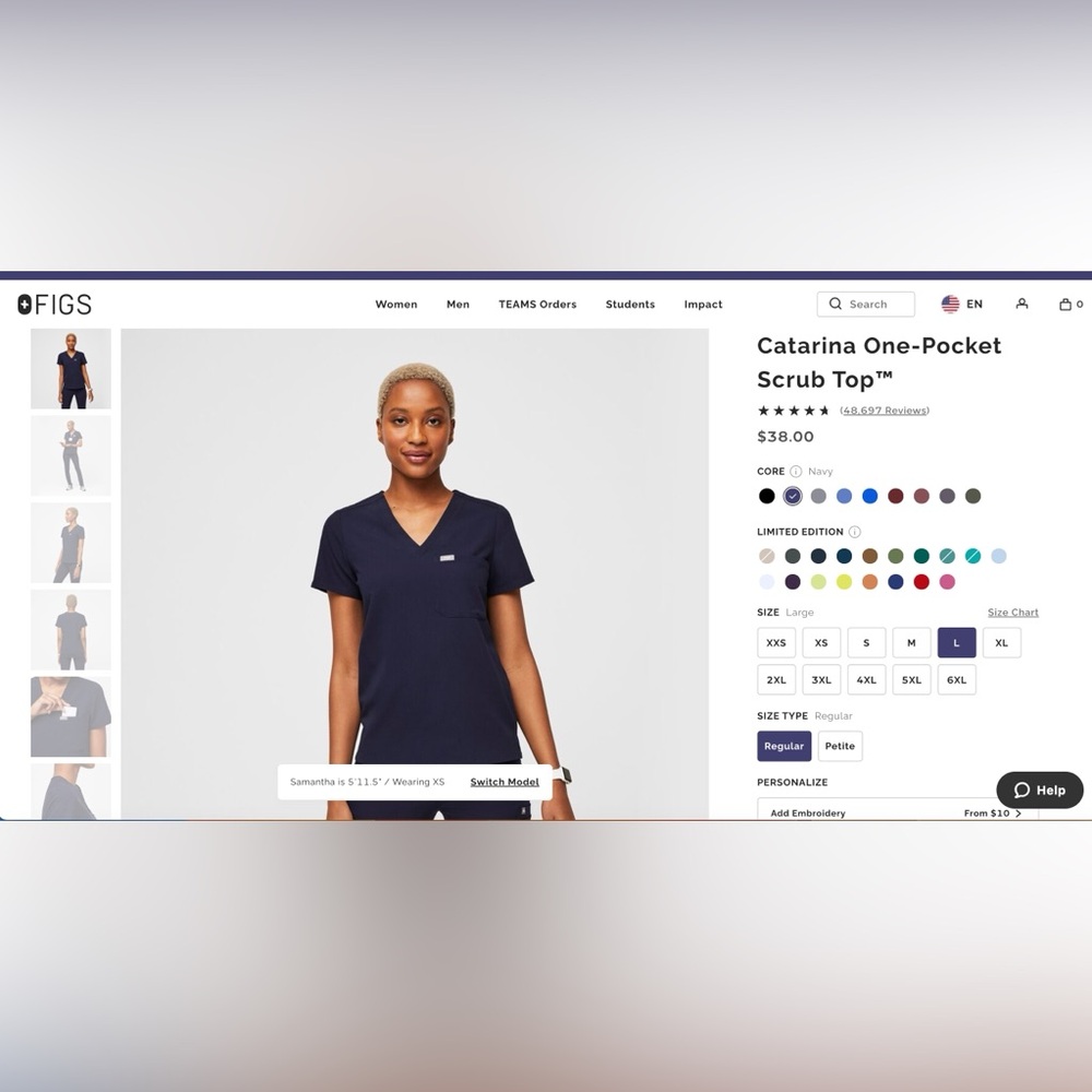 Figs scrub set color navy size large